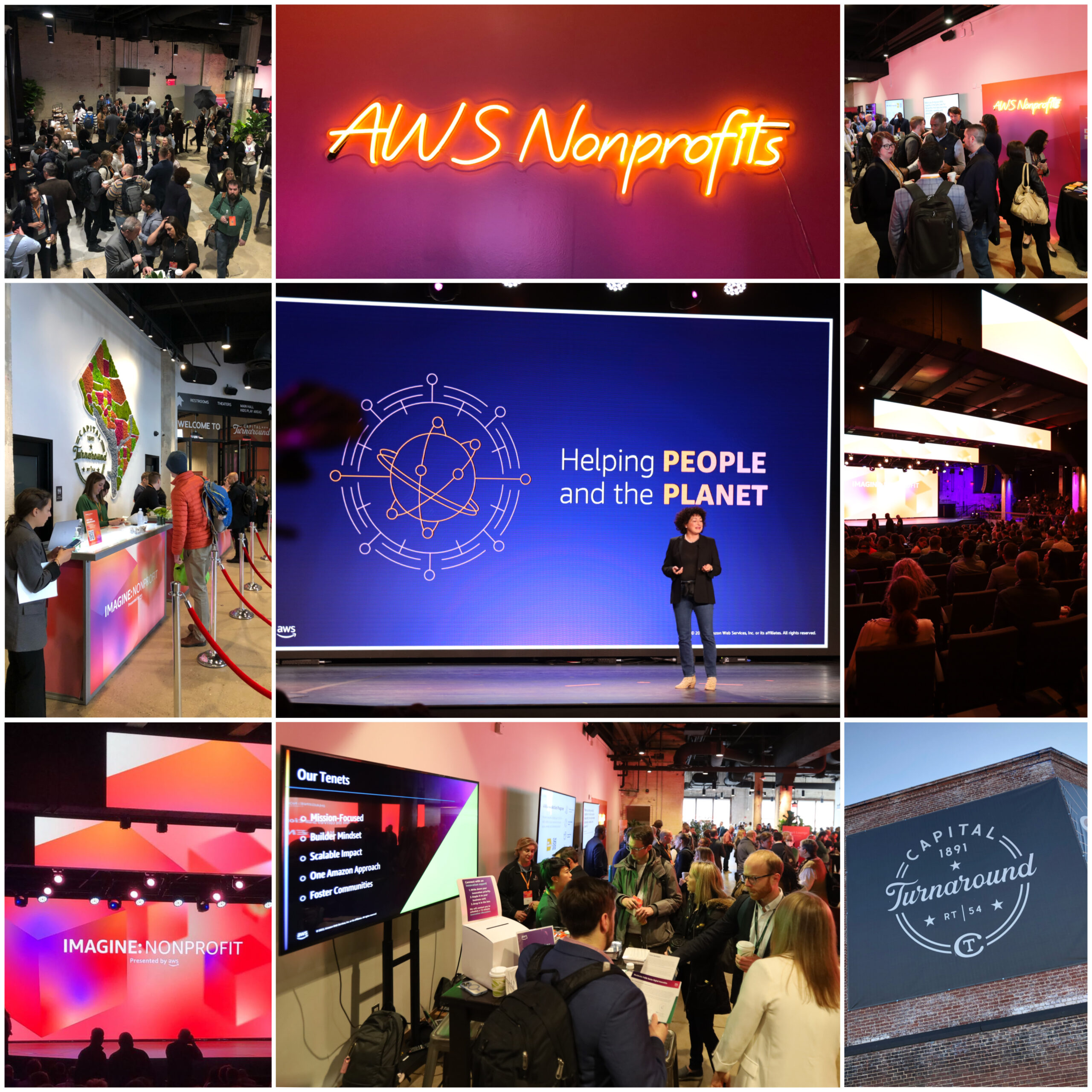 A collage of the AWS Inmotion Nonprofit conference held in Washington DC