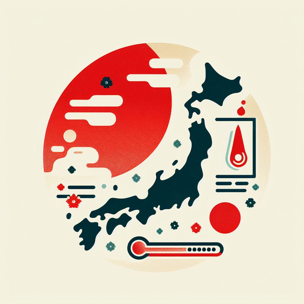 A graphic symbolically depicting increasing temperatures in Japan.