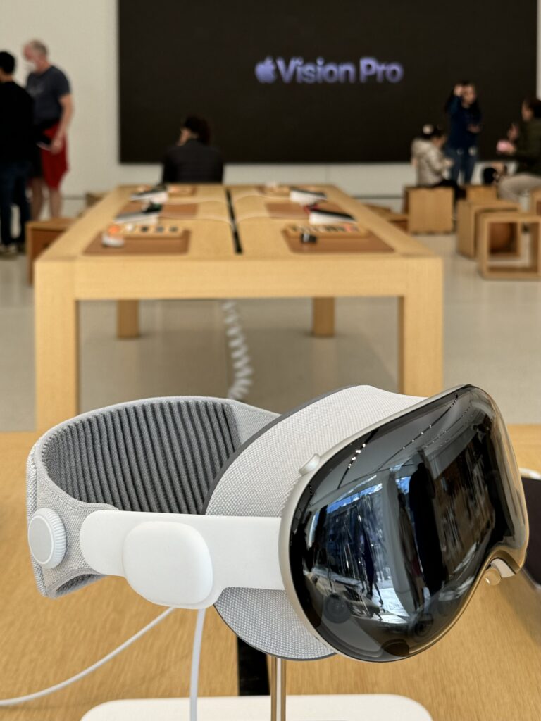 Apple Vision Pro headset for VR and AR immersion.