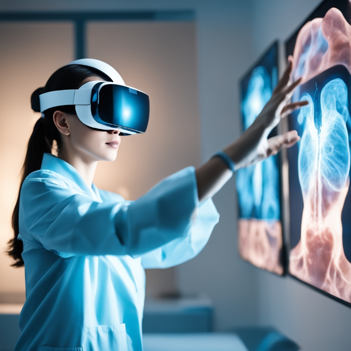 AI-generated image of a doctor using VR goggles for medical analysis.